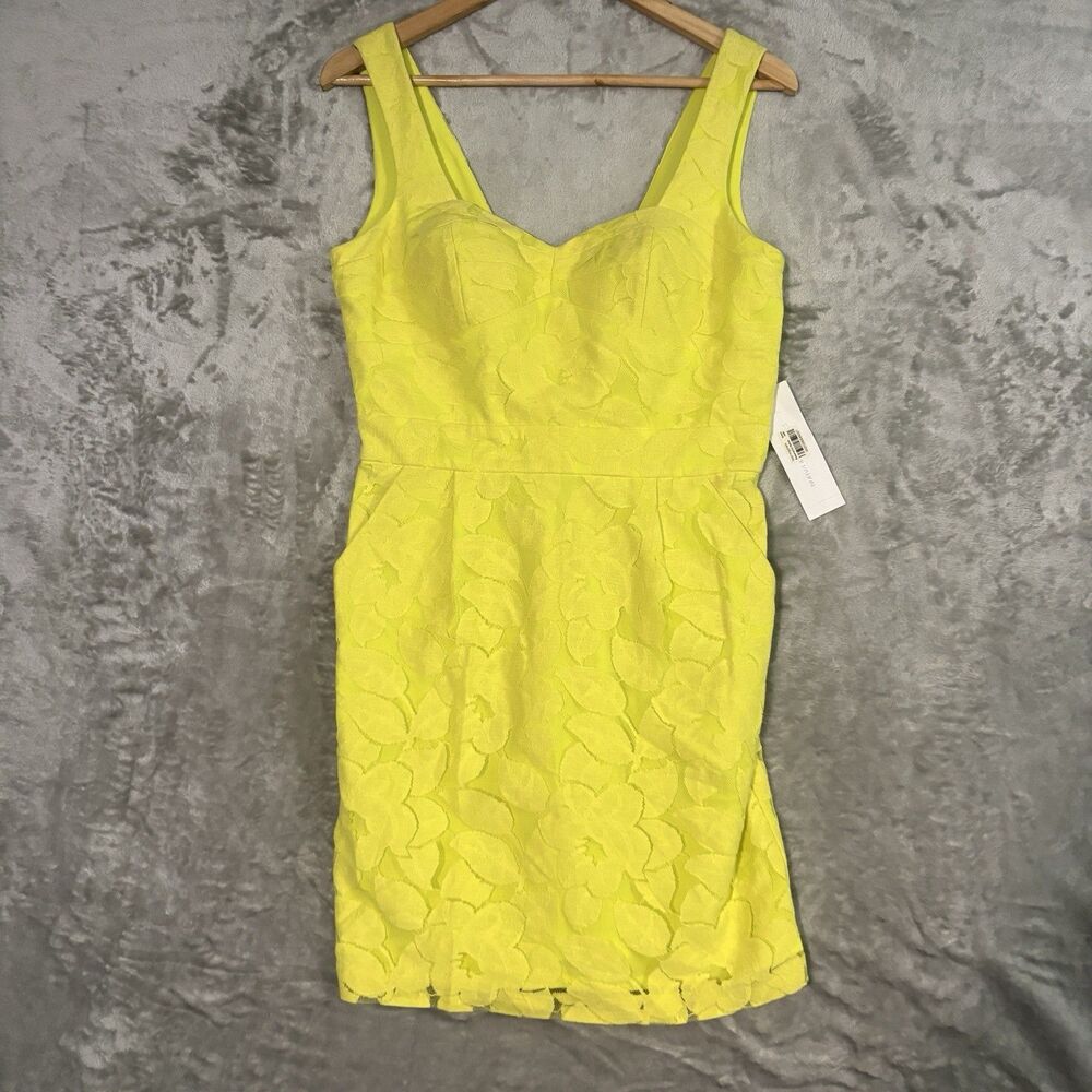 BCBGeneration Bright Yellow Mini Lace Dress Size 6 Pockets NWT Y2K Cocktail Chic